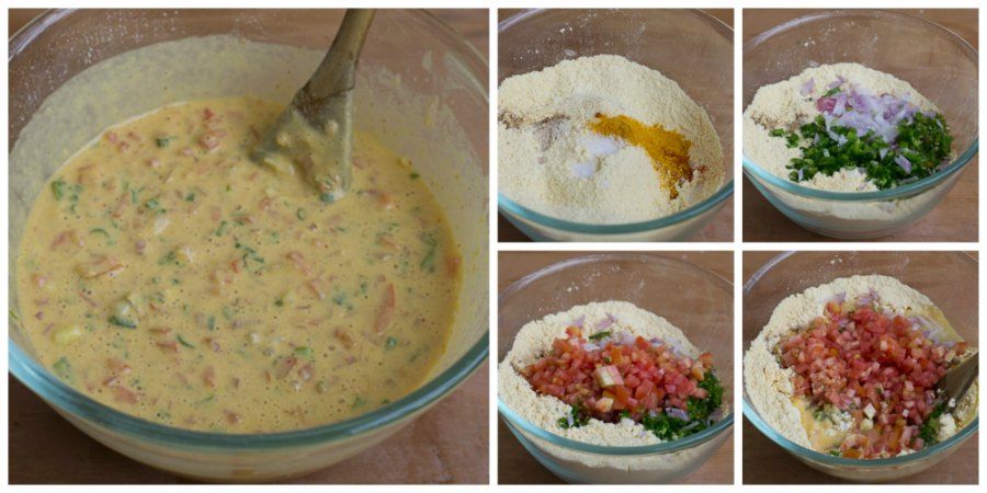 Glutenfree-vegan-besan-tomato-omelette-indian-breakfast-recipe-mix |kannammacooks.com #glutenfree #vegan #omelette #indian #chickpea #flour #pancake #yummy #breakfast #fluffy #recipe #indian