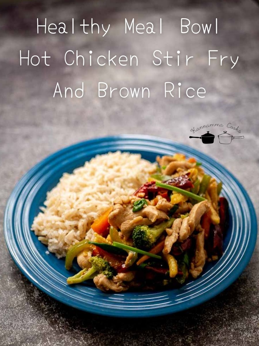 Healthy Meal Bowl Hot Chicken Stir Fry And Brown Rice