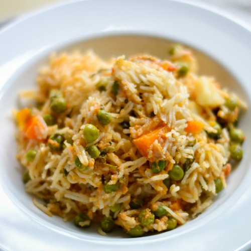 Veg Brinji, Easy Brinji. Tamilnadu Vegetable brinji saadam with coconut