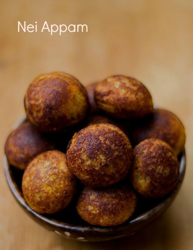 Nei Appam - Unniyappam. Rice flour balls flavoured with dry ginger powder and cardamom. #Glutenfree #Indian Festival Food #sweets #desserts
