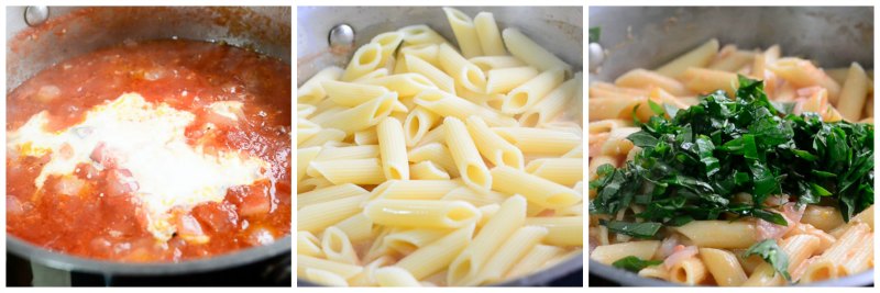 pasta-with-garlic-tomato-cream-sauce-and-basil-comfort-food-italian-recipe-finishing-sauce |kannammacooks.com #garlic #basil #tomato #pasta #cream #sauce #30-minutes #dinner #easy #recipe #italian